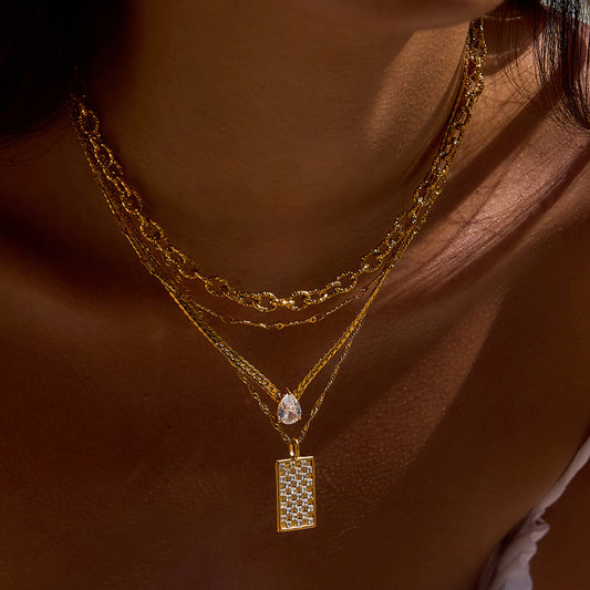 Rhinestone Titanium Steel Necklace Light Luxury High-End Jewelry Non-Fading Stainless Steel Jewelry Women&#039;s