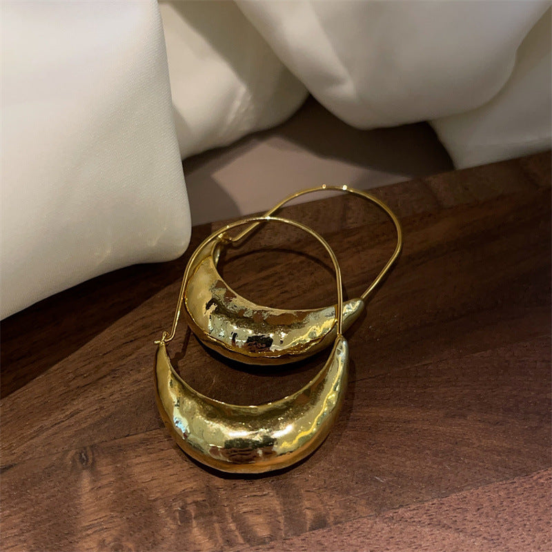 Sail Boat-Shaped Embossed Large Earrings Personalized 18K Gold Plated Simple Fashion Ear Buckles Atmospheric Ear Jewelry