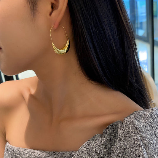 Sail Boat-Shaped Embossed Large Earrings Personalized 18K Gold Plated Simple Fashion Ear Buckles Atmospheric Ear Jewelry