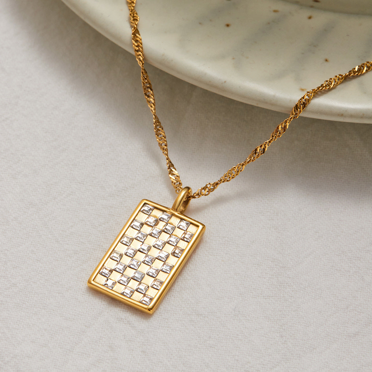 Rhinestone Titanium Steel Necklace Light Luxury High-End Jewelry Non-Fading Stainless Steel Jewelry Women&#039;s