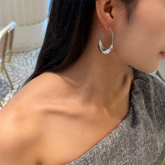 Sail Boat-Shaped Embossed Large Earrings Personalized 18K Gold Plated Simple Fashion Ear Buckles Atmospheric Ear Jewelry